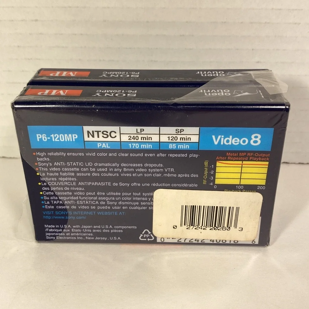 Sony Video Cassette P6-120MPC Video 8 Standard Grade MP 120 Lot Of 2 Sealed NIP